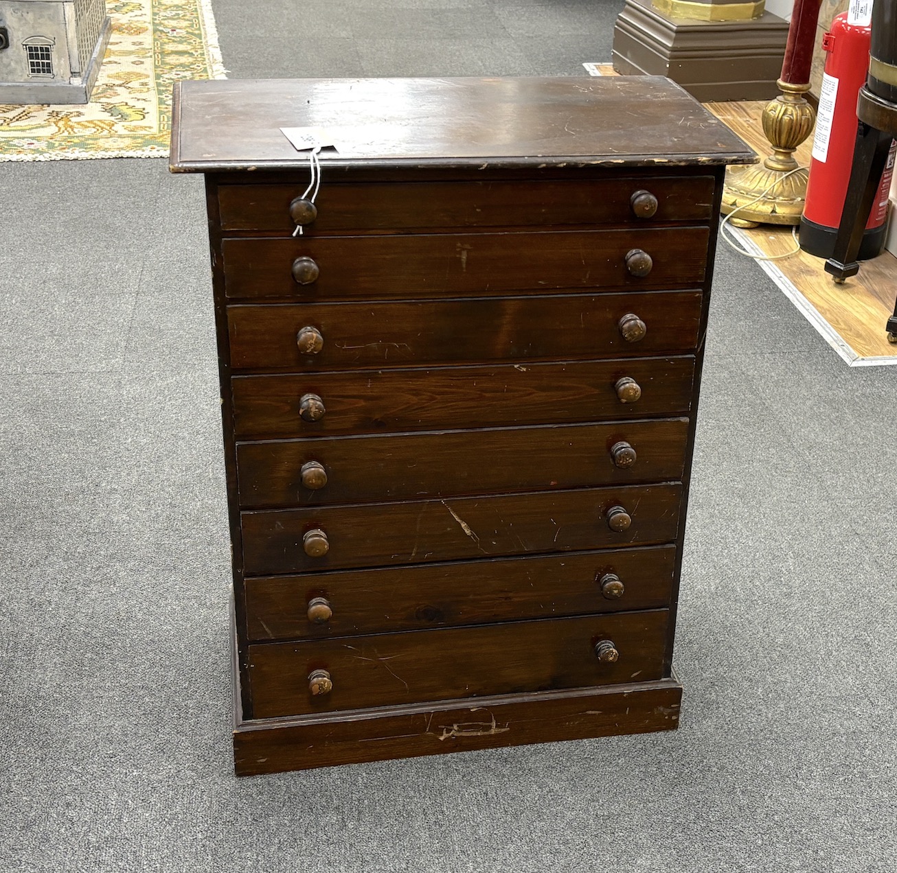An Edwardian stained beech eight drawer egg collector's chest, width 50cm, height 64cm